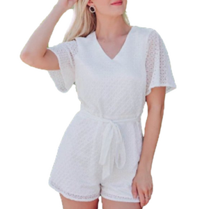 NWT GILLI White Eyelet Romper Medium Lace Overlay Beachy Bridal Fairy Feminine